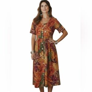 LaCera Medium BOHO Artsy Leaf Extravaganza Lux Lounger Dress